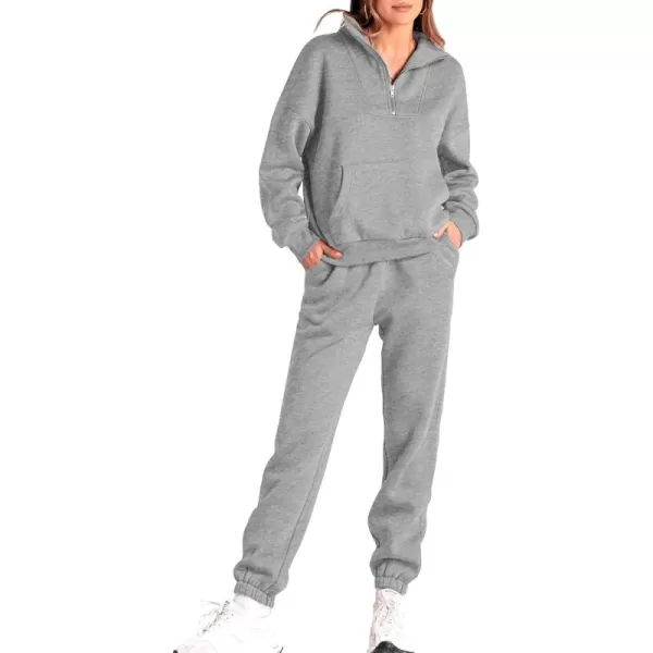BTFBM Women 2 Piece Tracksuits Fall Winter 14 Zip Sweatshirt Jogger Pants Matching Lounge Sets Thick Sweatsuits PocketsSolid Grey