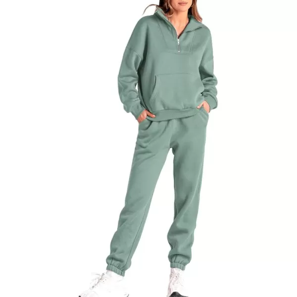 BTFBM Women 2 Piece Tracksuits Fall Winter 14 Zip Sweatshirt Jogger Pants Matching Lounge Sets Thick Sweatsuits PocketsSolid Light Green