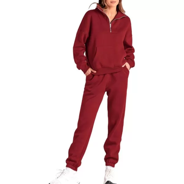 BTFBM Women 2 Piece Tracksuits Fall Winter 14 Zip Sweatshirt Jogger Pants Matching Lounge Sets Thick Sweatsuits PocketsSolid Red