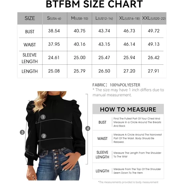 BTFBM Women Satin Puff Long Sleeve Blouses Mock Neck Shirts Business Casual Tops Work Dressy Blouse 2024 Fall ClothesSolid Black