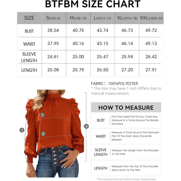 BTFBM Women Satin Puff Long Sleeve Blouses Mock Neck Shirts Business Casual Tops Work Dressy Blouse 2024 Fall ClothesSolid Brick Red