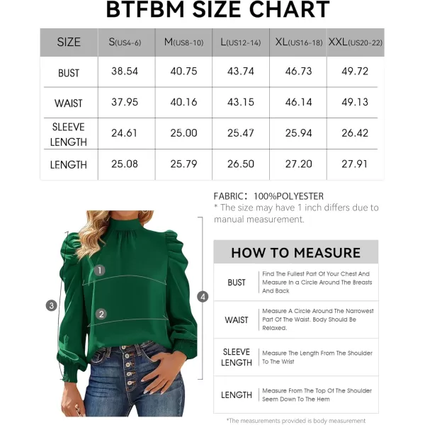 BTFBM Women Satin Puff Long Sleeve Blouses Mock Neck Shirts Business Casual Tops Work Dressy Blouse 2024 Fall ClothesSolid Dark Green