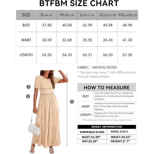 BTFBM Women Summer Boho Maxi Dress Casual Short Sleeve Swiss Dot A Line Ruffle Tiered Flowy Long Dresses with PocketSwiss Dot Beige