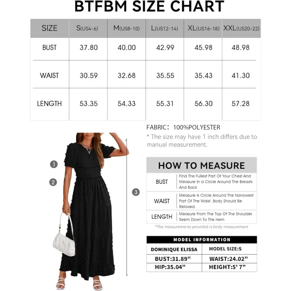 BTFBM Women Summer Boho Maxi Dress Casual Short Sleeve Swiss Dot A Line Ruffle Tiered Flowy Long Dresses with PocketSwiss Dot Black