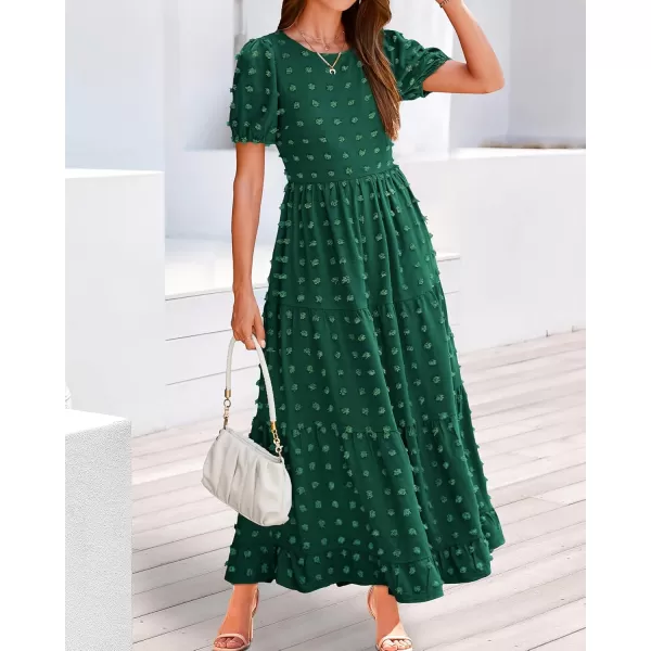BTFBM Women Summer Boho Maxi Dress Casual Short Sleeve Swiss Dot A Line Ruffle Tiered Flowy Long Dresses with PocketSwiss Dot Dark Green