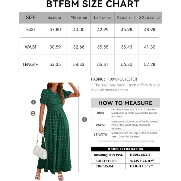 BTFBM Women Summer Boho Maxi Dress Casual Short Sleeve Swiss Dot A Line Ruffle Tiered Flowy Long Dresses with PocketSwiss Dot Dark Green