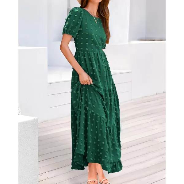 BTFBM Women Summer Boho Maxi Dress Casual Short Sleeve Swiss Dot A Line Ruffle Tiered Flowy Long Dresses with PocketSwiss Dot Dark Green