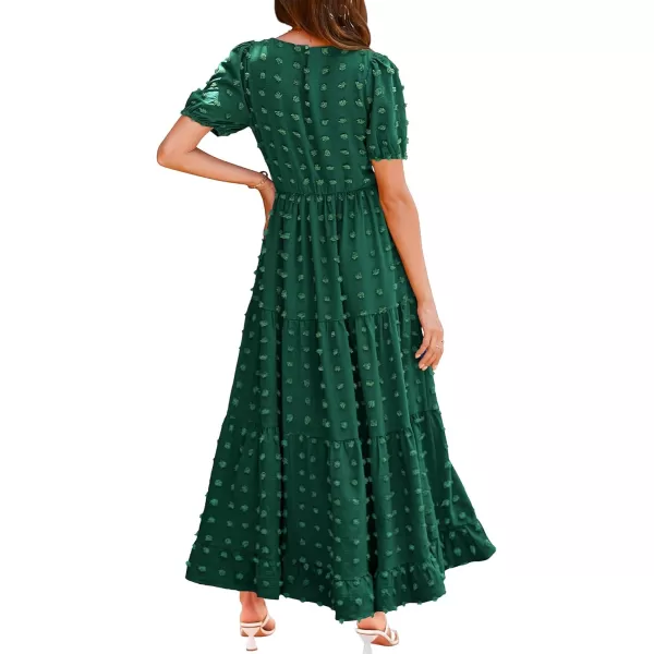 BTFBM Women Summer Boho Maxi Dress Casual Short Sleeve Swiss Dot A Line Ruffle Tiered Flowy Long Dresses with PocketSwiss Dot Dark Green