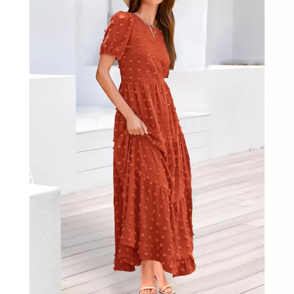 BTFBM Women Summer Boho Maxi Dress Casual Short Sleeve Swiss Dot A Line Ruffle Tiered Flowy Long Dresses with PocketSwiss Dot Orange Red