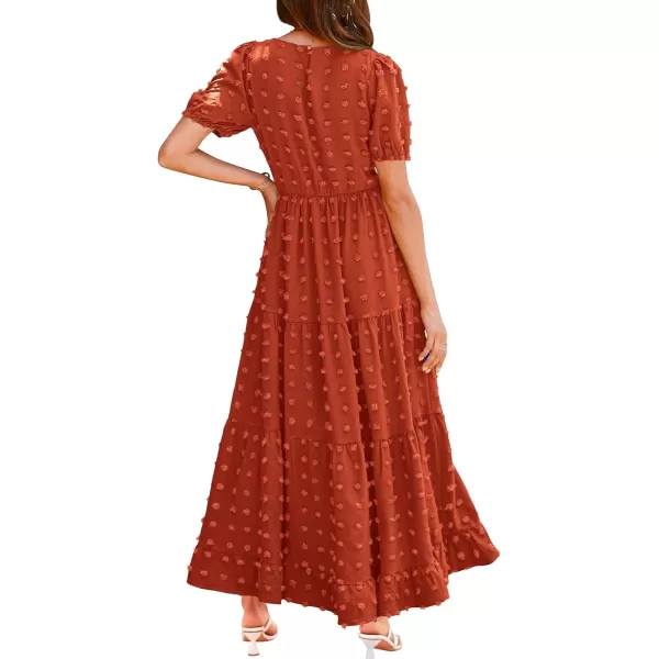 BTFBM Women Summer Boho Maxi Dress Casual Short Sleeve Swiss Dot A Line Ruffle Tiered Flowy Long Dresses with PocketSwiss Dot Orange Red