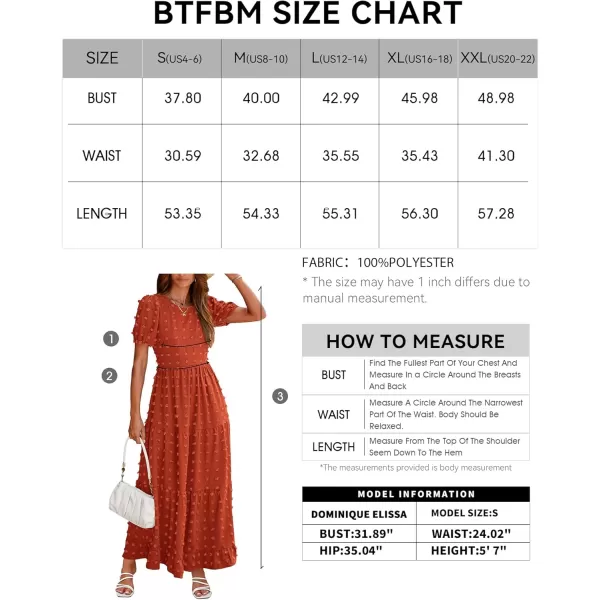 BTFBM Women Summer Boho Maxi Dress Casual Short Sleeve Swiss Dot A Line Ruffle Tiered Flowy Long Dresses with PocketSwiss Dot Orange Red