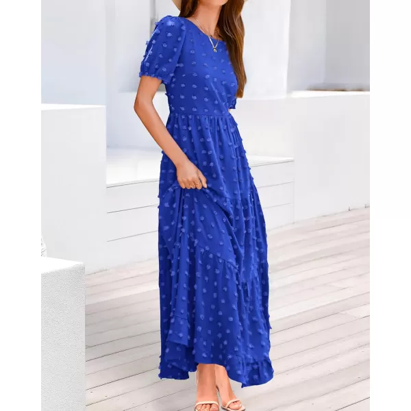 BTFBM Women Summer Boho Maxi Dress Casual Short Sleeve Swiss Dot A Line Ruffle Tiered Flowy Long Dresses with PocketSwiss Dot Royal Blue