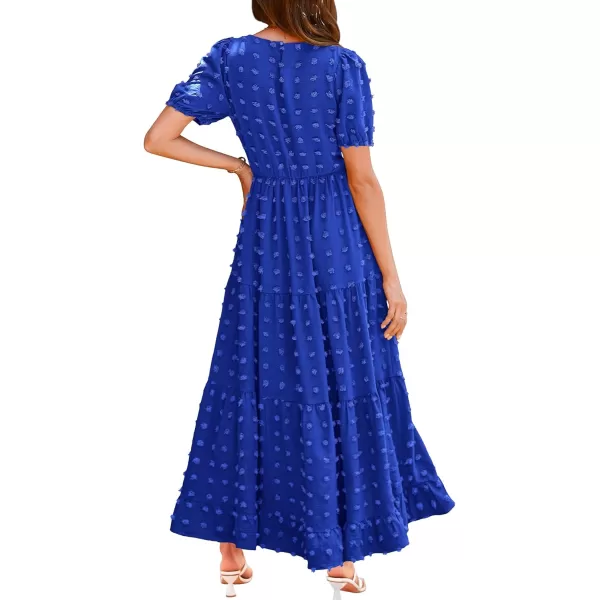 BTFBM Women Summer Boho Maxi Dress Casual Short Sleeve Swiss Dot A Line Ruffle Tiered Flowy Long Dresses with PocketSwiss Dot Royal Blue