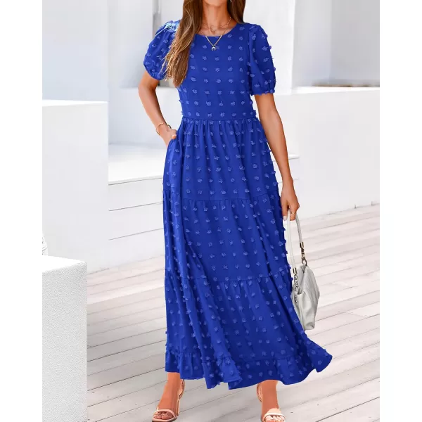 BTFBM Women Summer Boho Maxi Dress Casual Short Sleeve Swiss Dot A Line Ruffle Tiered Flowy Long Dresses with PocketSwiss Dot Royal Blue