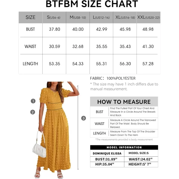 BTFBM Women Summer Boho Maxi Dress Casual Short Sleeve Swiss Dot A Line Ruffle Tiered Flowy Long Dresses with PocketSwiss Dot Yellow