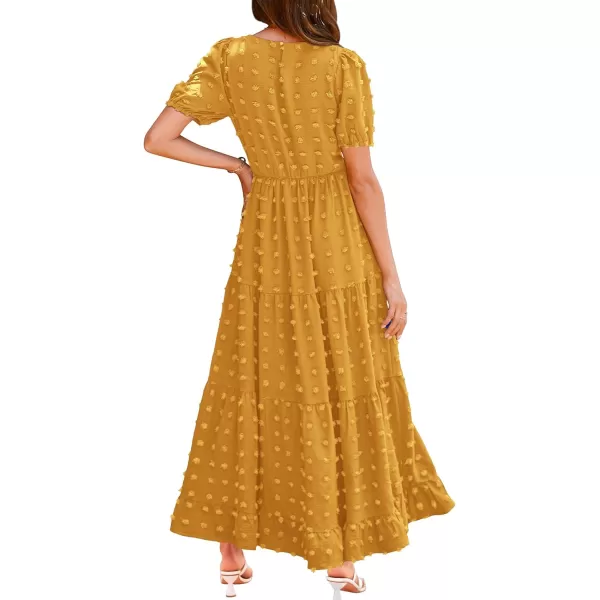 BTFBM Women Summer Boho Maxi Dress Casual Short Sleeve Swiss Dot A Line Ruffle Tiered Flowy Long Dresses with PocketSwiss Dot Yellow