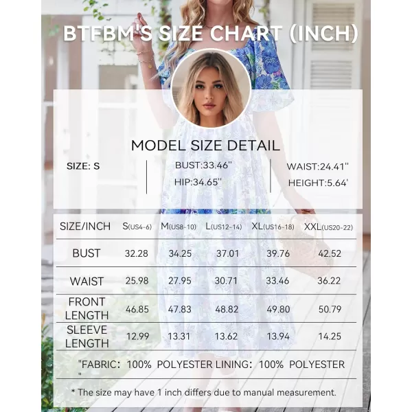 BTFBM Women Summer Dresses 2024 Casual Flowy Beach Square Neck Puff Short Sleeve Smocked Back Boho Floral Long Maxi DressFloral Blue
