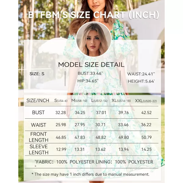 BTFBM Women Summer Dresses 2024 Casual Flowy Beach Square Neck Puff Short Sleeve Smocked Back Boho Floral Long Maxi DressPrint Green