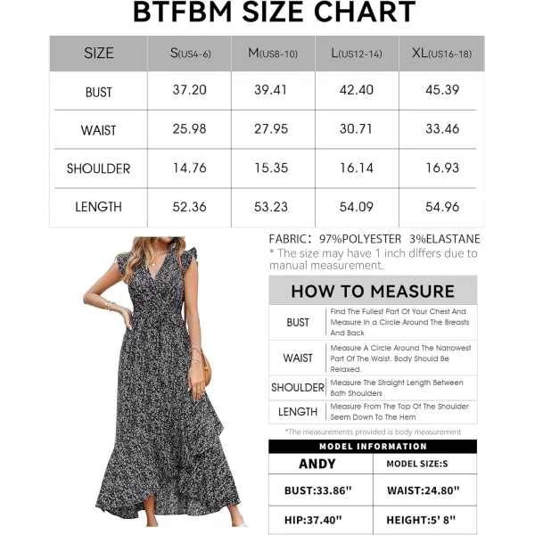 BTFBM Women Summer Dresses 2024 Ruffle Cap Sleeve V Neck Belt Wrap Split Boho Floral Long Casual Party Beach Maxi DressFloral Black