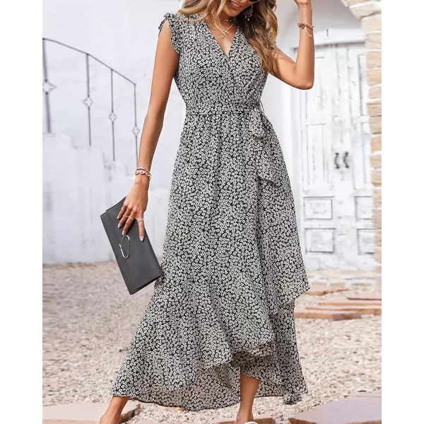 BTFBM Women Summer Dresses 2024 Ruffle Cap Sleeve V Neck Belt Wrap Split Boho Floral Long Casual Party Beach Maxi DressFloral White