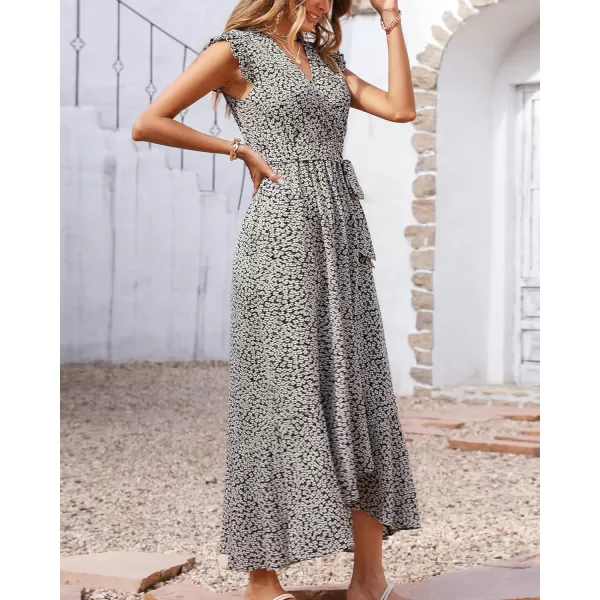 BTFBM Women Summer Dresses 2024 Ruffle Cap Sleeve V Neck Belt Wrap Split Boho Floral Long Casual Party Beach Maxi DressFloral White