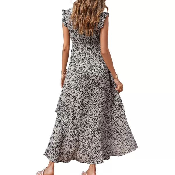 BTFBM Women Summer Dresses 2024 Ruffle Cap Sleeve V Neck Belt Wrap Split Boho Floral Long Casual Party Beach Maxi DressFloral White