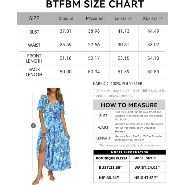 BTFBM Womens 2024 Summer Boho Dress Tie Front Deep V Neck Cutout Short Sleeve Floral Casual Party Beach Maxi DressesBig Floral White Blue