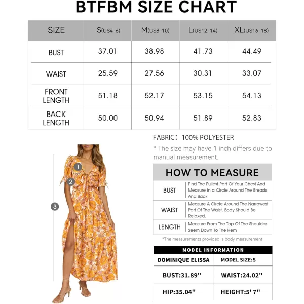 BTFBM Womens 2024 Summer Boho Dress Tie Front Deep V Neck Cutout Short Sleeve Floral Casual Party Beach Maxi DressesBig Floral White Yellow