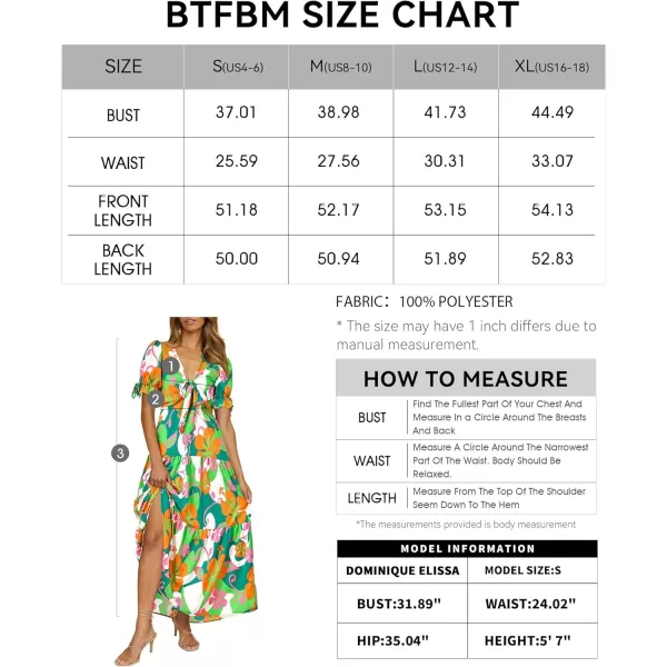 BTFBM Womens 2024 Summer Boho Dress Tie Front Deep V Neck Cutout Short Sleeve Floral Casual Party Beach Maxi DressesFloral Green