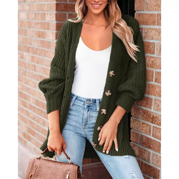 BTFBM Womens Button Down Cardigan Coat Long Sleeve Fall Winter Clothes Loose Chunky Knit Open Front Sweater OuterwearSolid Army Green