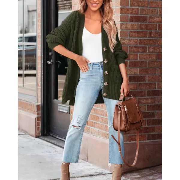 BTFBM Womens Button Down Cardigan Coat Long Sleeve Fall Winter Clothes Loose Chunky Knit Open Front Sweater OuterwearSolid Army Green