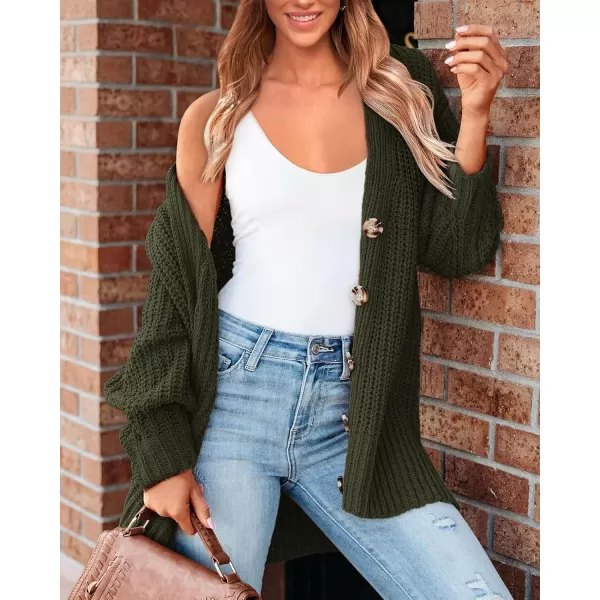 BTFBM Womens Button Down Cardigan Coat Long Sleeve Fall Winter Clothes Loose Chunky Knit Open Front Sweater OuterwearSolid Army Green