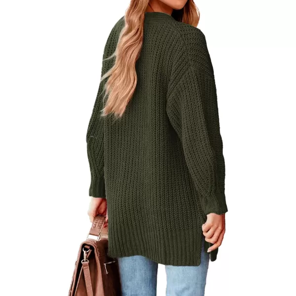 BTFBM Womens Button Down Cardigan Coat Long Sleeve Fall Winter Clothes Loose Chunky Knit Open Front Sweater OuterwearSolid Army Green