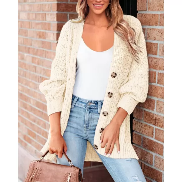 BTFBM Womens Button Down Cardigan Coat Long Sleeve Fall Winter Clothes Loose Chunky Knit Open Front Sweater OuterwearSolid Beige