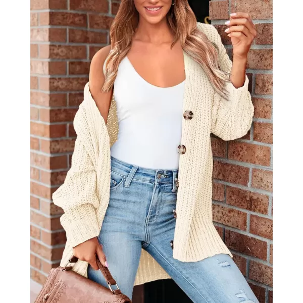 BTFBM Womens Button Down Cardigan Coat Long Sleeve Fall Winter Clothes Loose Chunky Knit Open Front Sweater OuterwearSolid Beige
