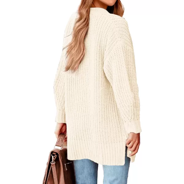 BTFBM Womens Button Down Cardigan Coat Long Sleeve Fall Winter Clothes Loose Chunky Knit Open Front Sweater OuterwearSolid Beige
