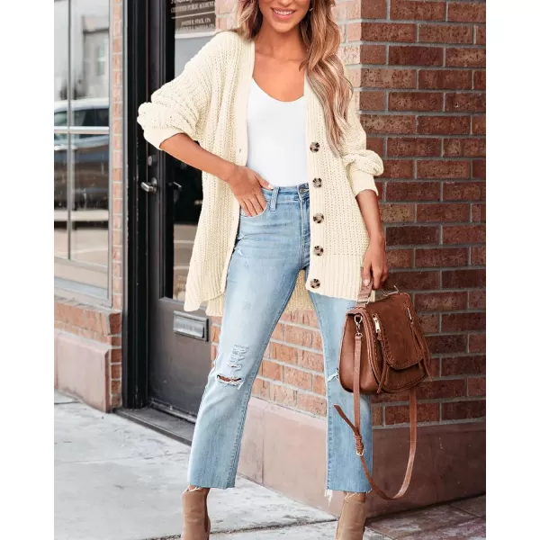 BTFBM Womens Button Down Cardigan Coat Long Sleeve Fall Winter Clothes Loose Chunky Knit Open Front Sweater OuterwearSolid Beige