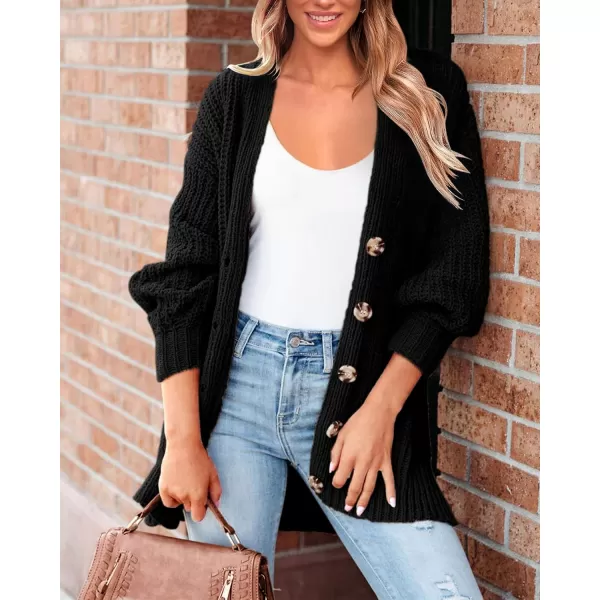 BTFBM Womens Button Down Cardigan Coat Long Sleeve Fall Winter Clothes Loose Chunky Knit Open Front Sweater OuterwearSolid Black