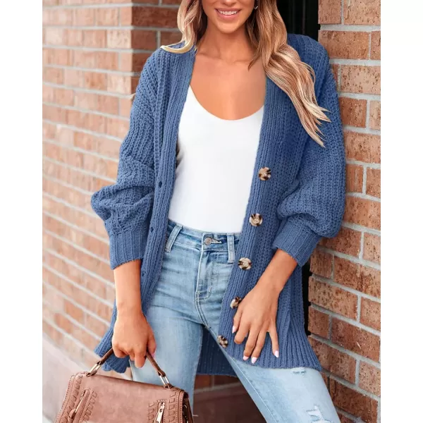 BTFBM Womens Button Down Cardigan Coat Long Sleeve Fall Winter Clothes Loose Chunky Knit Open Front Sweater OuterwearSolid Blue