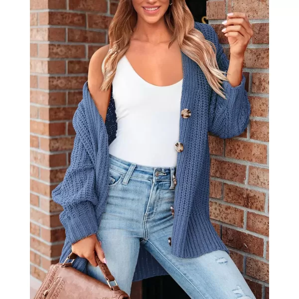 BTFBM Womens Button Down Cardigan Coat Long Sleeve Fall Winter Clothes Loose Chunky Knit Open Front Sweater OuterwearSolid Blue