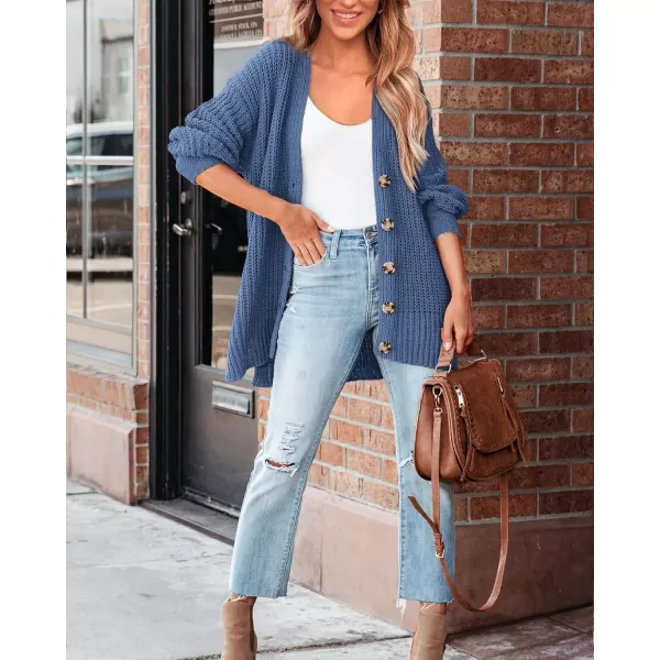 BTFBM Womens Button Down Cardigan Coat Long Sleeve Fall Winter Clothes Loose Chunky Knit Open Front Sweater OuterwearSolid Blue