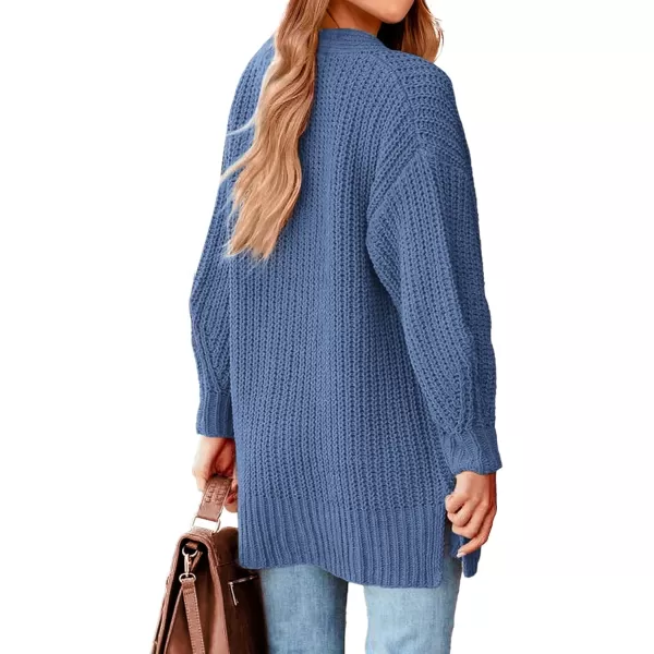 BTFBM Womens Button Down Cardigan Coat Long Sleeve Fall Winter Clothes Loose Chunky Knit Open Front Sweater OuterwearSolid Blue