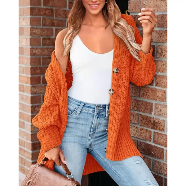 BTFBM Womens Button Down Cardigan Coat Long Sleeve Fall Winter Clothes Loose Chunky Knit Open Front Sweater OuterwearSolid Bright Orange