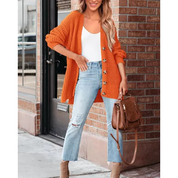 BTFBM Womens Button Down Cardigan Coat Long Sleeve Fall Winter Clothes Loose Chunky Knit Open Front Sweater OuterwearSolid Bright Orange