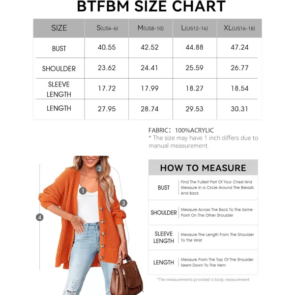 BTFBM Womens Button Down Cardigan Coat Long Sleeve Fall Winter Clothes Loose Chunky Knit Open Front Sweater OuterwearSolid Bright Orange