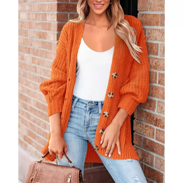 BTFBM Womens Button Down Cardigan Coat Long Sleeve Fall Winter Clothes Loose Chunky Knit Open Front Sweater OuterwearSolid Bright Orange