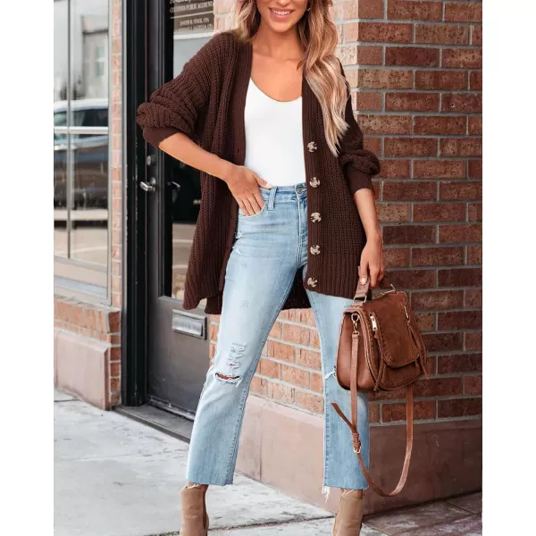 BTFBM Womens Button Down Cardigan Coat Long Sleeve Fall Winter Clothes Loose Chunky Knit Open Front Sweater OuterwearSolid Coffee