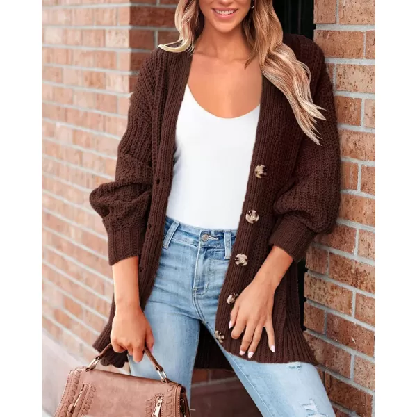 BTFBM Womens Button Down Cardigan Coat Long Sleeve Fall Winter Clothes Loose Chunky Knit Open Front Sweater OuterwearSolid Coffee