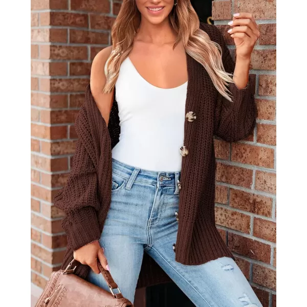 BTFBM Womens Button Down Cardigan Coat Long Sleeve Fall Winter Clothes Loose Chunky Knit Open Front Sweater OuterwearSolid Coffee