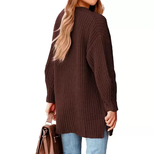 BTFBM Womens Button Down Cardigan Coat Long Sleeve Fall Winter Clothes Loose Chunky Knit Open Front Sweater OuterwearSolid Coffee